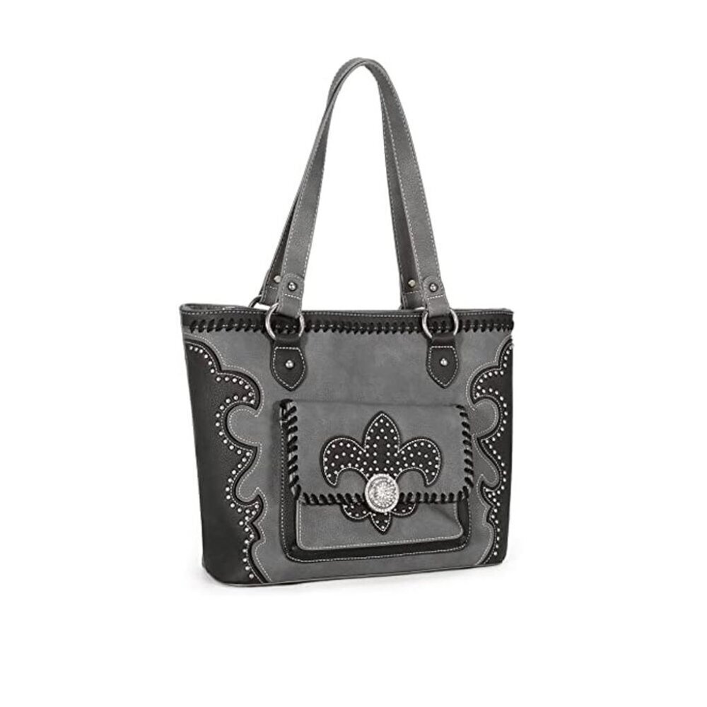 Montana West Fleur-de-Lis Collection Conceal Carry Tote Handbag With Whipstitch